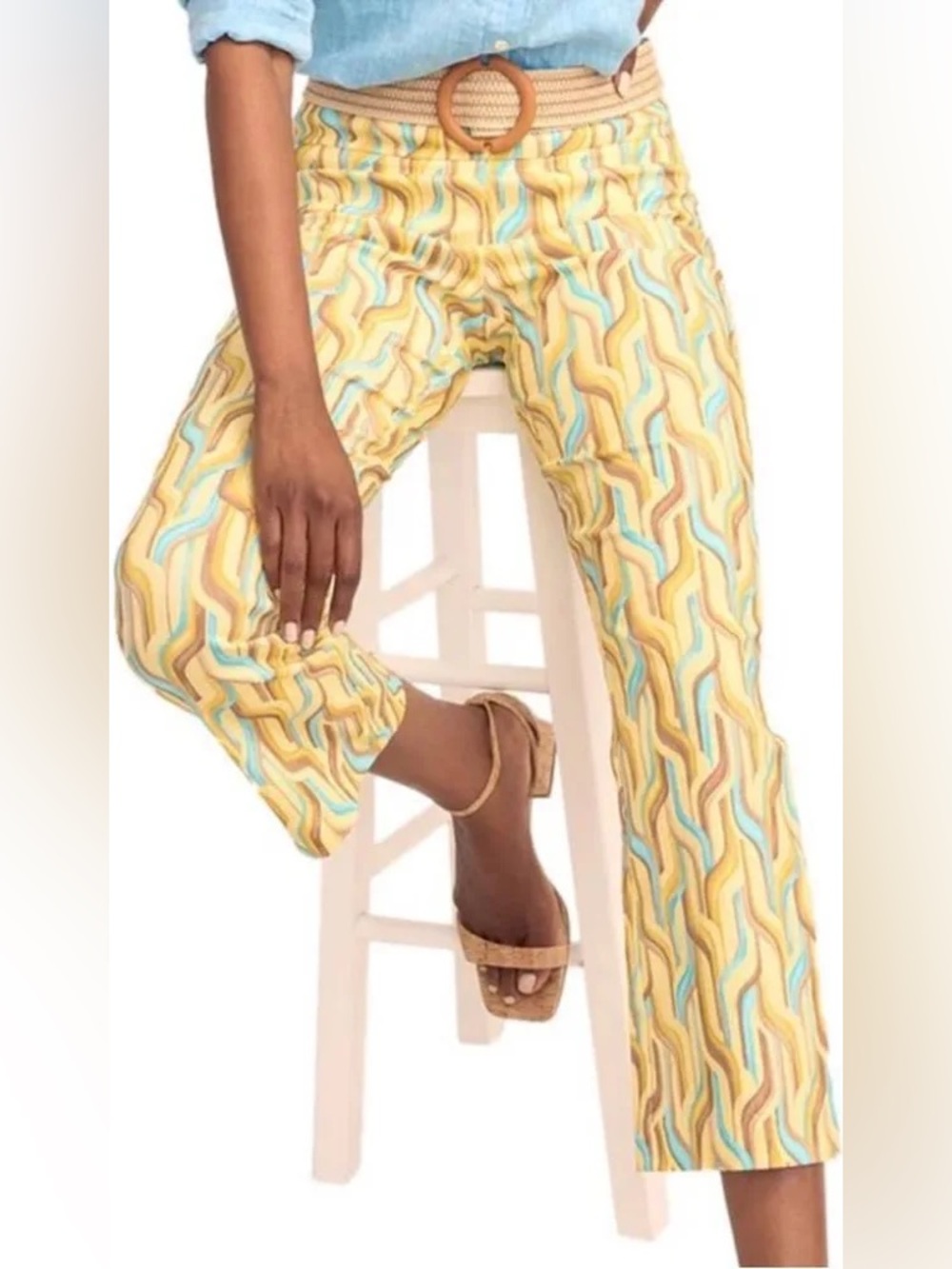 J Mclaughlin Ivy cropped pants size 6 blue/yellow chevron Amelia cloth NWT